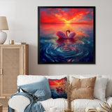 Pink Swan Reflection At Majestic Sunset - Yellow Swans Wall Art