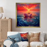 Pink Swan Reflection At Majestic Sunset - Yellow Swans Wall Art