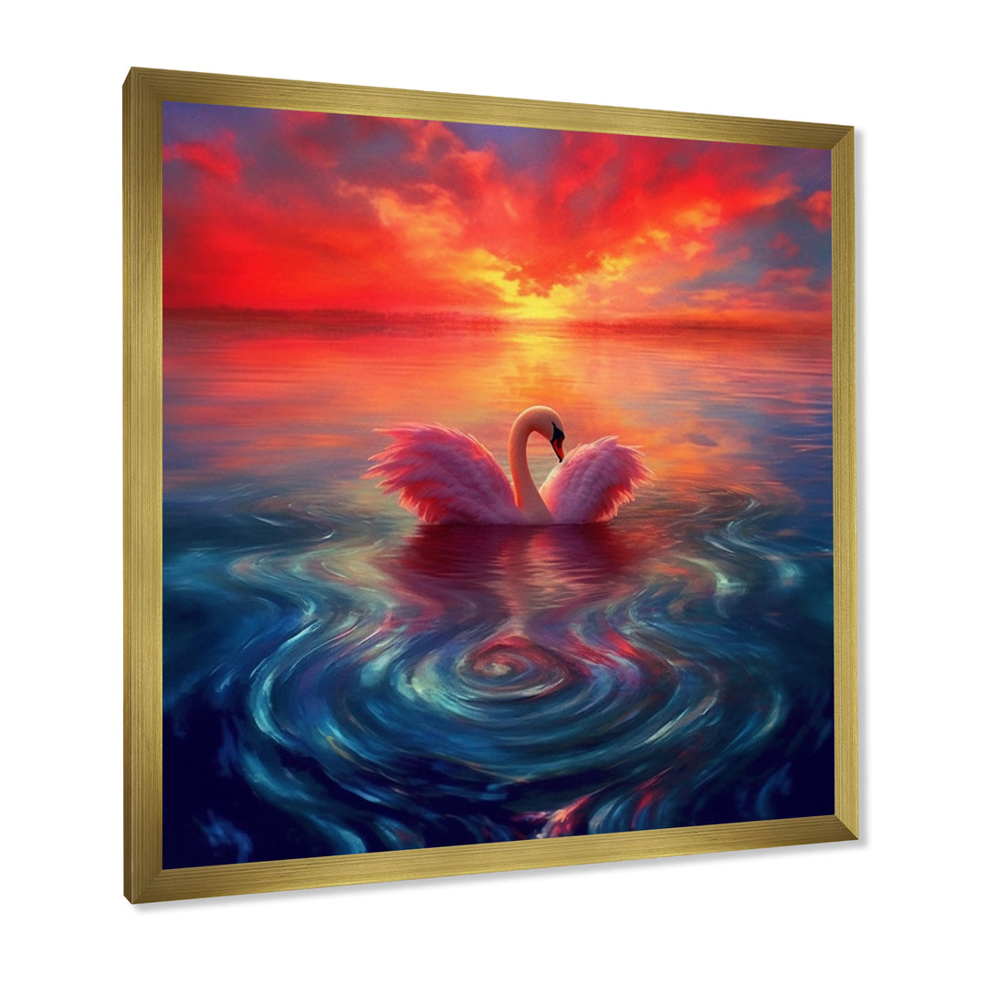 Pink Swan Reflection At Majestic Sunset - Yellow Swans Wall Art