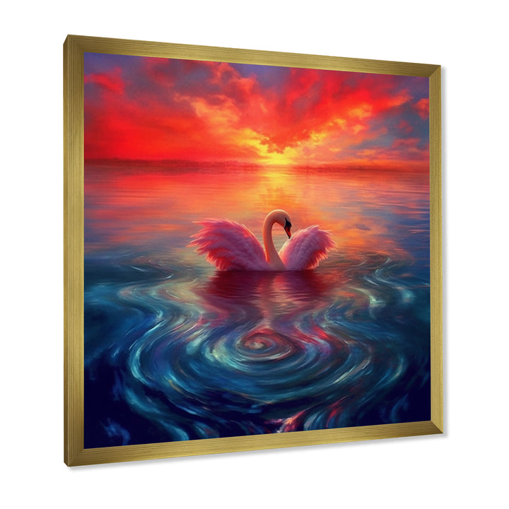 Pink Swan Reflection At Majestic Sunset - Yellow Swans Wall Art
