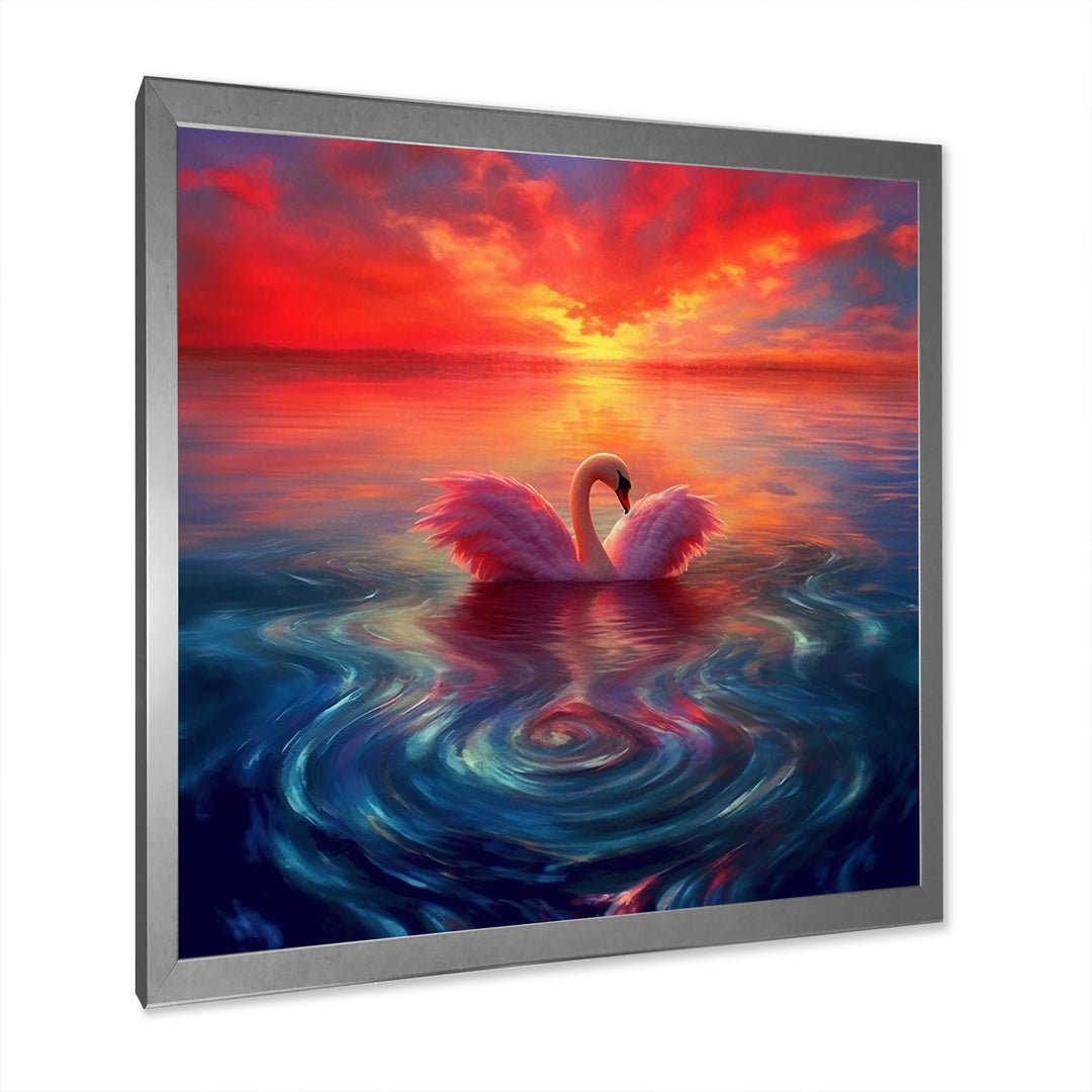 Pink Swan Reflection At Majestic Sunset - Yellow Swans Wall Art