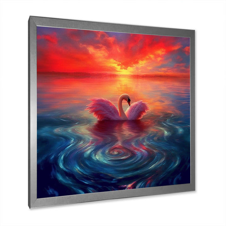 Pink Swan Reflection At Majestic Sunset - Yellow Swans Wall Art