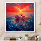 Pink Swan Reflection At Majestic Sunset - Yellow Swans Wall Art