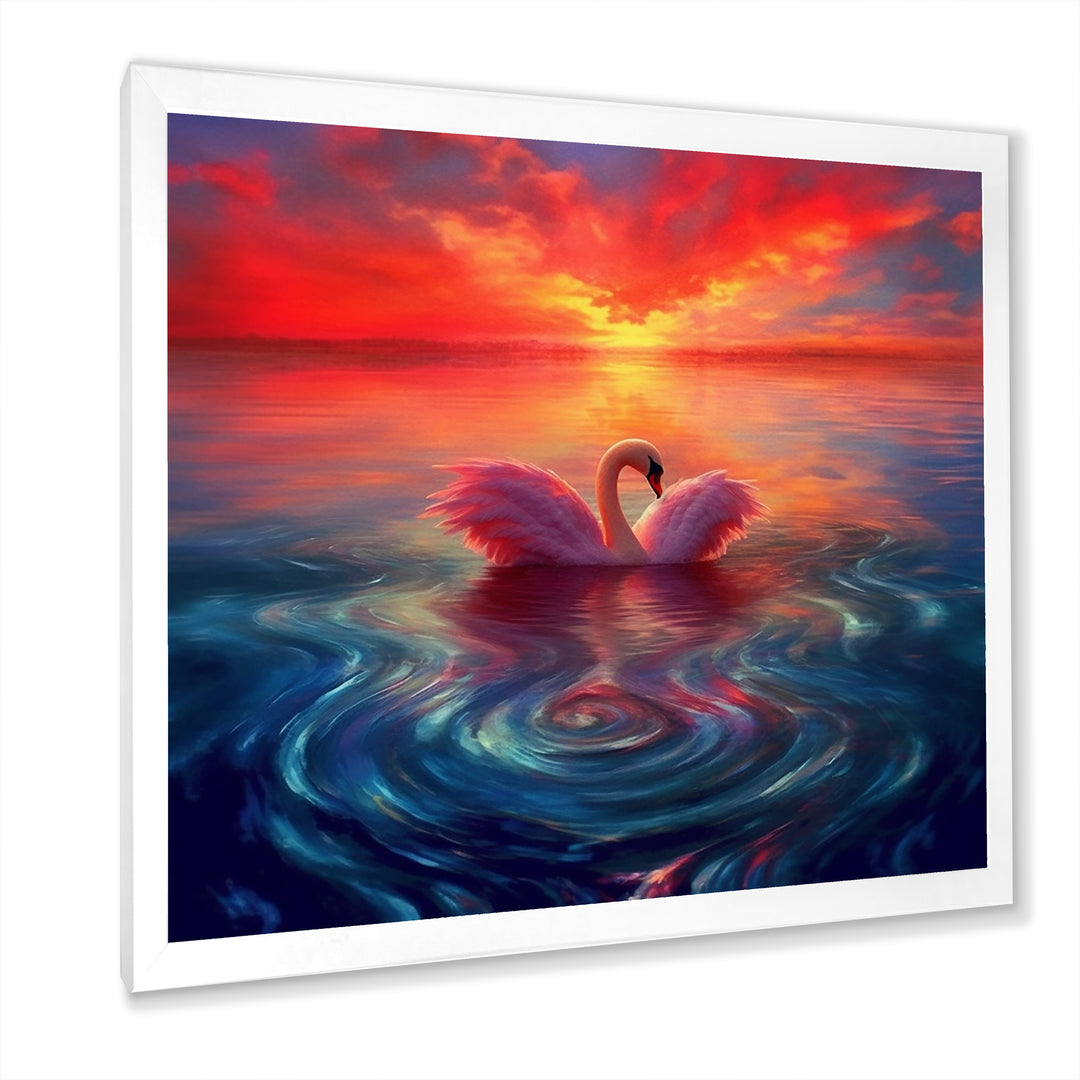 Pink Swan Reflection At Majestic Sunset - Yellow Swans Wall Art