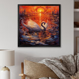 White Swan At Majestic Sunset - Swans Framed Canvas Art