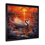 White Swan At Majestic Sunset - Swans Framed Canvas Art