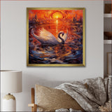 White Swan At Majestic Sunset - Swans Framed Canvas Art