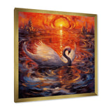 White Swan At Majestic Sunset - Swans Framed Canvas Art