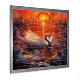 White Swan At Majestic Sunset - Swans Framed Canvas Art