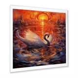 White Swan At Majestic Sunset - Swans Framed Canvas Art