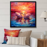 Swans In Love Reflection At Majestic Sunset - Swans Large Canvas Wall Art