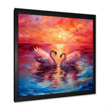 Swans In Love Reflection At Majestic Sunset - Swans Large Canvas Wall Art