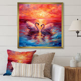 Swans In Love Reflection At Majestic Sunset - Swans Large Canvas Wall Art