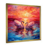 Swans In Love Reflection At Majestic Sunset - Swans Large Canvas Wall Art