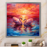 Swans In Love Reflection At Majestic Sunset - Swans Large Canvas Wall Art