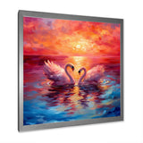 Swans In Love Reflection At Majestic Sunset - Swans Large Canvas Wall Art