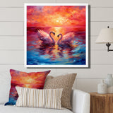 Swans In Love Reflection At Majestic Sunset - Swans Large Canvas Wall Art