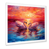 Swans In Love Reflection At Majestic Sunset - Swans Large Canvas Wall Art