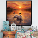 Two White Swans Romantic Sunset - Swans Home Decor Art