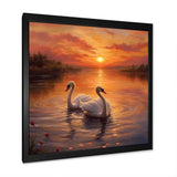 Two White Swans Romantic Sunset - Swans Home Decor Art