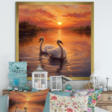 Two White Swans Romantic Sunset - Swans Home Decor Art