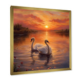 Two White Swans Romantic Sunset - Swans Home Decor Art