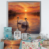 Two White Swans Romantic Sunset - Swans Home Decor Art