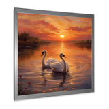 Two White Swans Romantic Sunset - Swans Home Decor Art