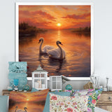 Two White Swans Romantic Sunset - Swans Home Decor Art