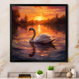 White Swan Romantic Sunset - Swans Living Room Wall Art