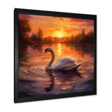 White Swan Romantic Sunset - Swans Living Room Wall Art