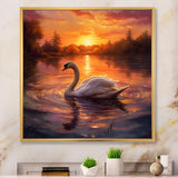White Swan Romantic Sunset - Swans Living Room Wall Art