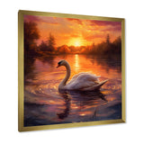 White Swan Romantic Sunset - Swans Living Room Wall Art
