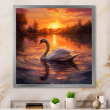 White Swan Romantic Sunset - Swans Living Room Wall Art
