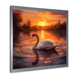 White Swan Romantic Sunset - Swans Living Room Wall Art