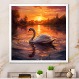 White Swan Romantic Sunset - Swans Living Room Wall Art