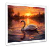 White Swan Romantic Sunset - Swans Living Room Wall Art