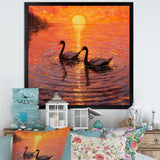 Swans In Love Romantic Sunset - Swans Canvas Wall Art