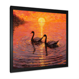 Swans In Love Romantic Sunset - Swans Canvas Wall Art