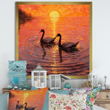 Swans In Love Romantic Sunset - Swans Canvas Wall Art