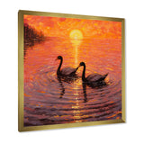 Swans In Love Romantic Sunset - Swans Canvas Wall Art