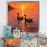 Swans In Love Romantic Sunset - Swans Canvas Wall Art