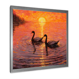 Swans In Love Romantic Sunset - Swans Canvas Wall Art