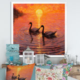Swans In Love Romantic Sunset - Swans Canvas Wall Art