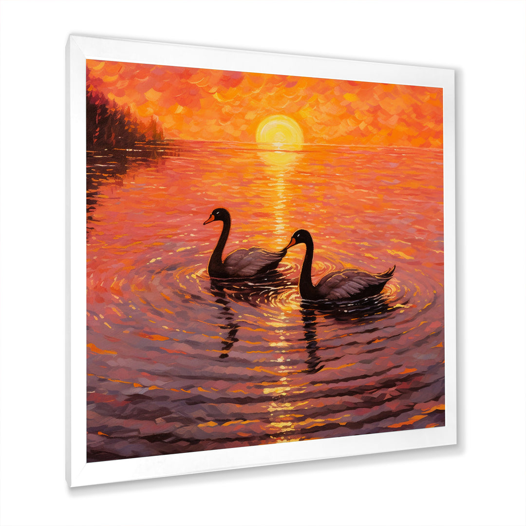 Swans In Love Romantic Sunset - Swans Canvas Wall Art