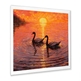 Swans In Love Romantic Sunset - Swans Canvas Wall Art