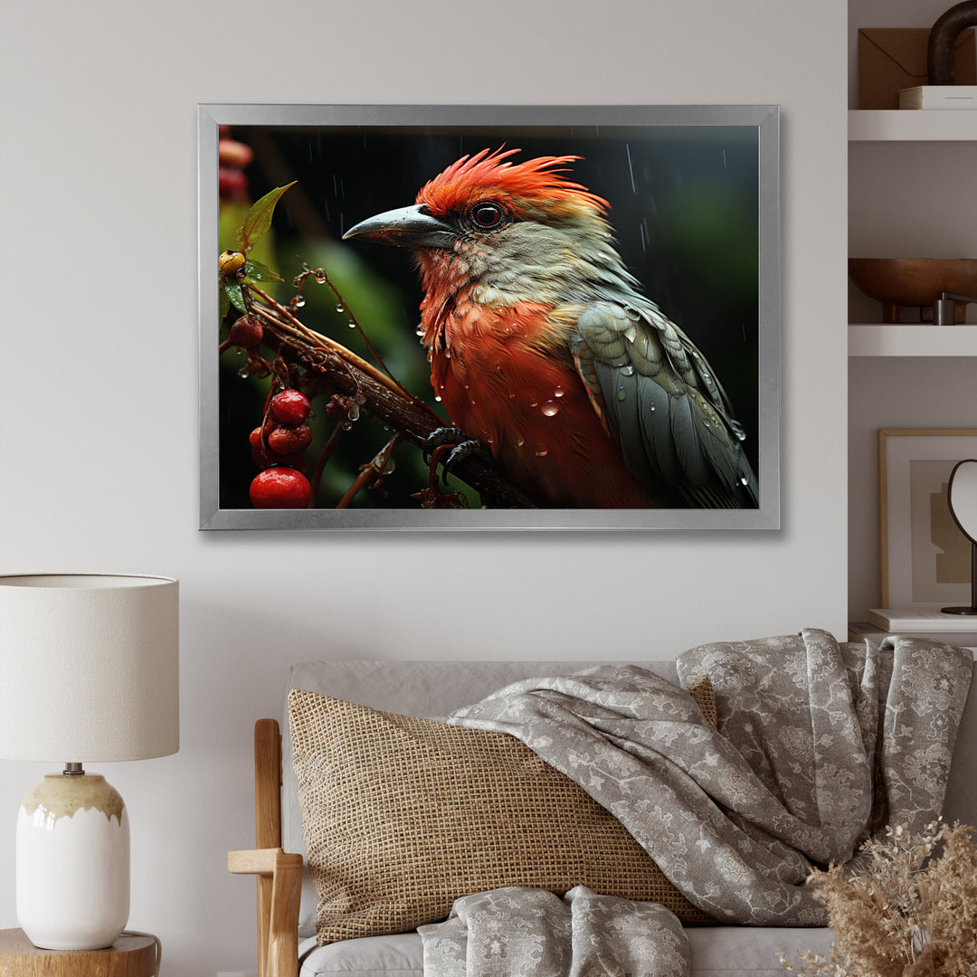Orange Tropical Bird On Branch Nature Photography - Bird Wall Decor