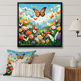 Orange Monarch Butterfly Idyllic Flower field - Butterfly Canvas Wall Art