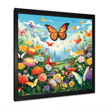 Orange Monarch Butterfly Idyllic Flower field - Butterfly Canvas Wall Art