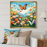 Orange Monarch Butterfly Idyllic Flower field - Butterfly Canvas Wall Art